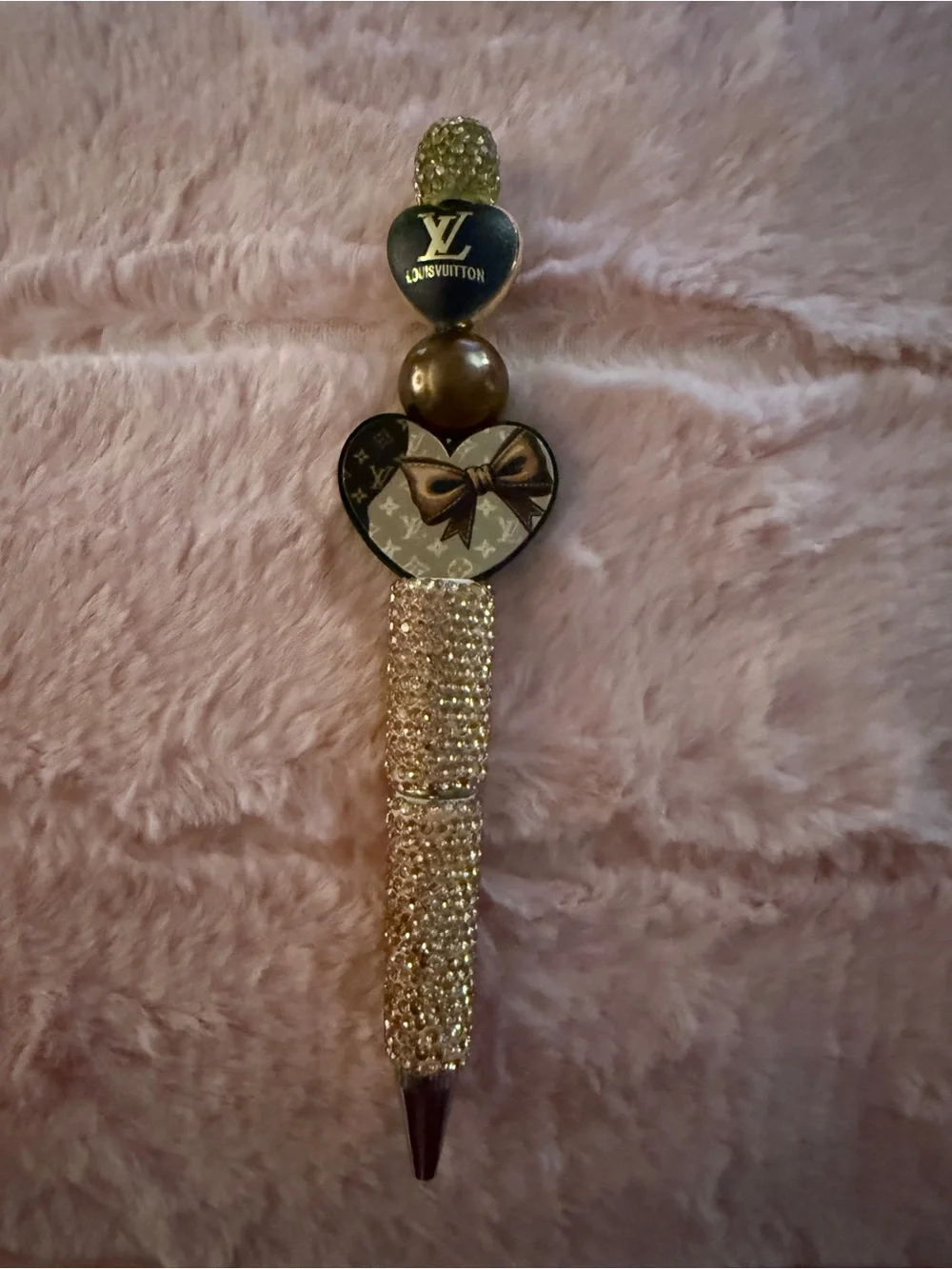 Louis Vuitton Gold and Navy Crystal Heart Charm Phone Case Accessory